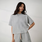 Lunya loungewear - SILKSWEATS™ MIDWEIGHT REVERSIBLE SHORT SLEEVE #NAPPING DOVE HEATHER