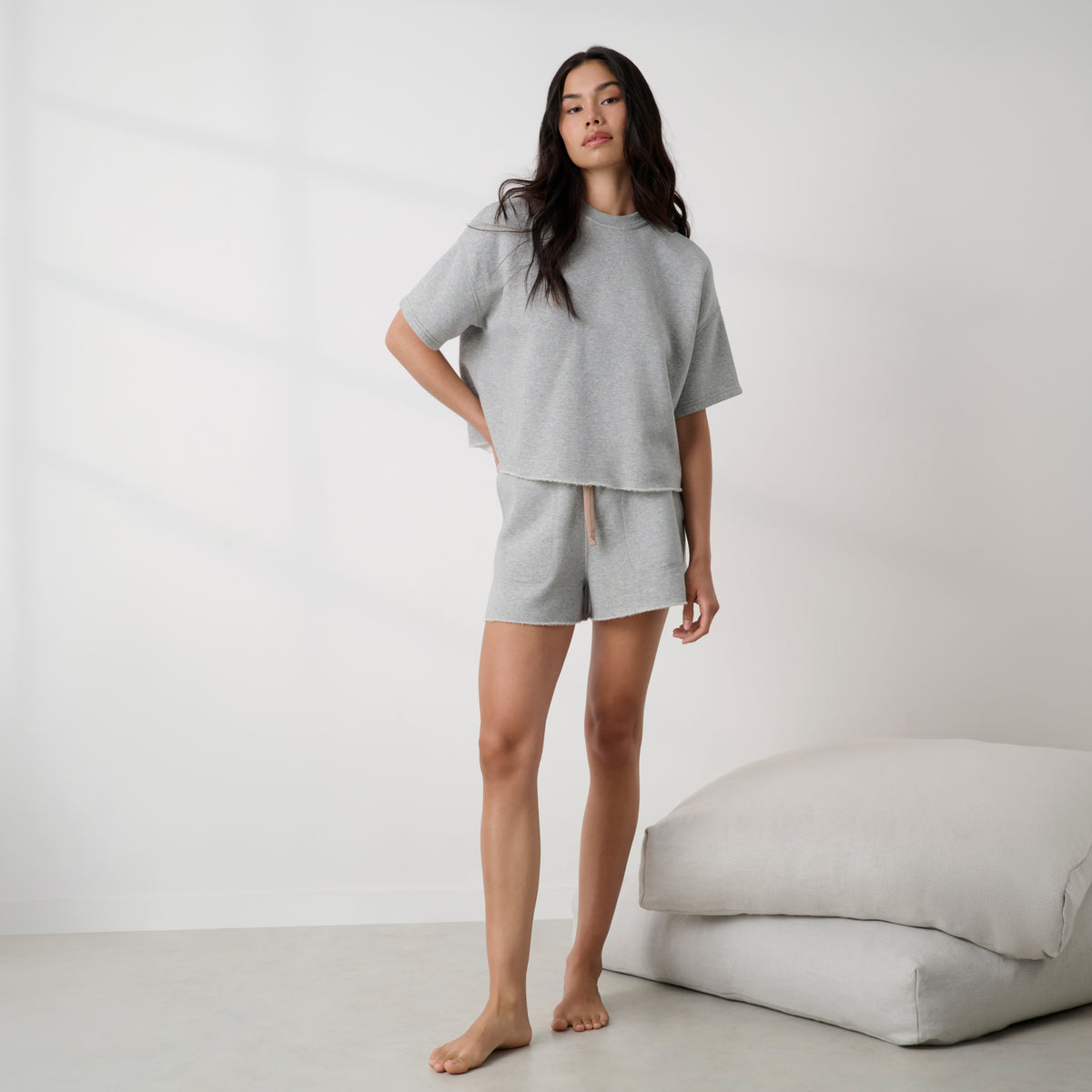 Lunya loungewear - SILKSWEATS™ MIDWEIGHT REVERSIBLE SHORT #NAPPING DOVE HEATHER