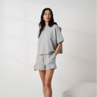 Lunya loungewear - SILKSWEATS™ MIDWEIGHT REVERSIBLE SHORT SLEEVE #NAPPING DOVE HEATHER