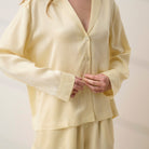 Lunya Pajamas - WASHABLE SILK BUTTON UP LONG SLEEVE SHORT SET #FRENCH BUTTER