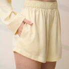 Lunya Pajamas - WASHABLE SILK BUTTON UP LONG SLEEVE SHORT SET #FRENCH BUTTER