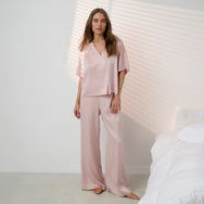Lunya Pajamas Washable Silk Crossover Pant Set - #Delicate Pink