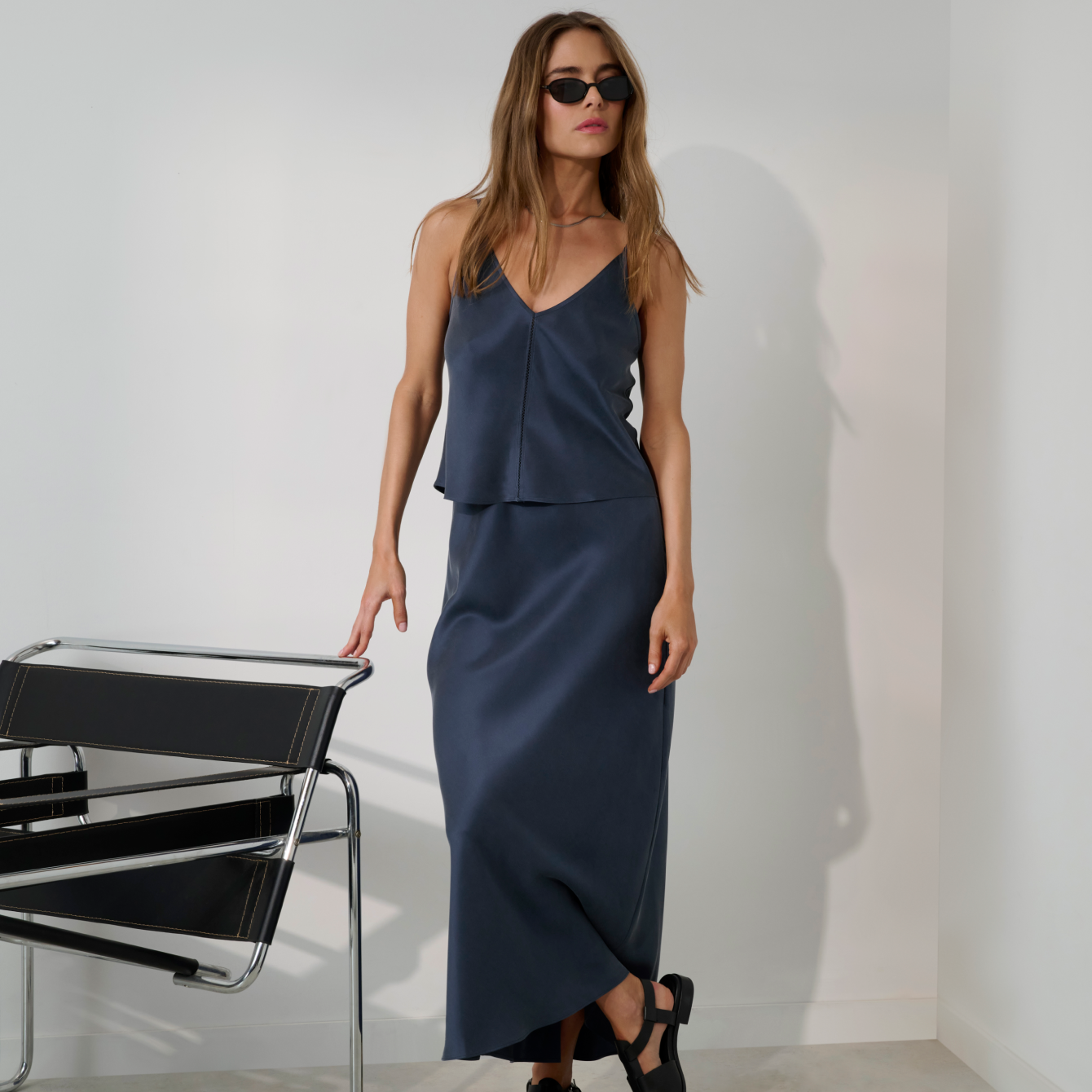 Lunya Silk Icons Washable Silk Maxi Bias Skirt - #Deep Blue