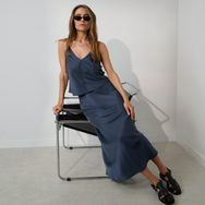 Lunya Silk Icons Washable Silk Maxi Bias Skirt - #Deep Blue