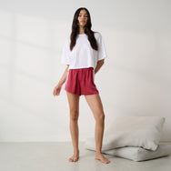 Lunya Pajamas - Washable Silk Side Stripe Short - #Chili Pepper/Soft Ivory