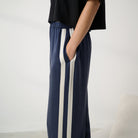 Lunya Pajamas - Washable Silk Side Stripe PANT #Deep Blue/Soft Ivory