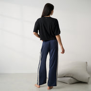 Lunya Pajamas - Washable Silk Side Stripe PANT #Deep Blue/Soft Ivory