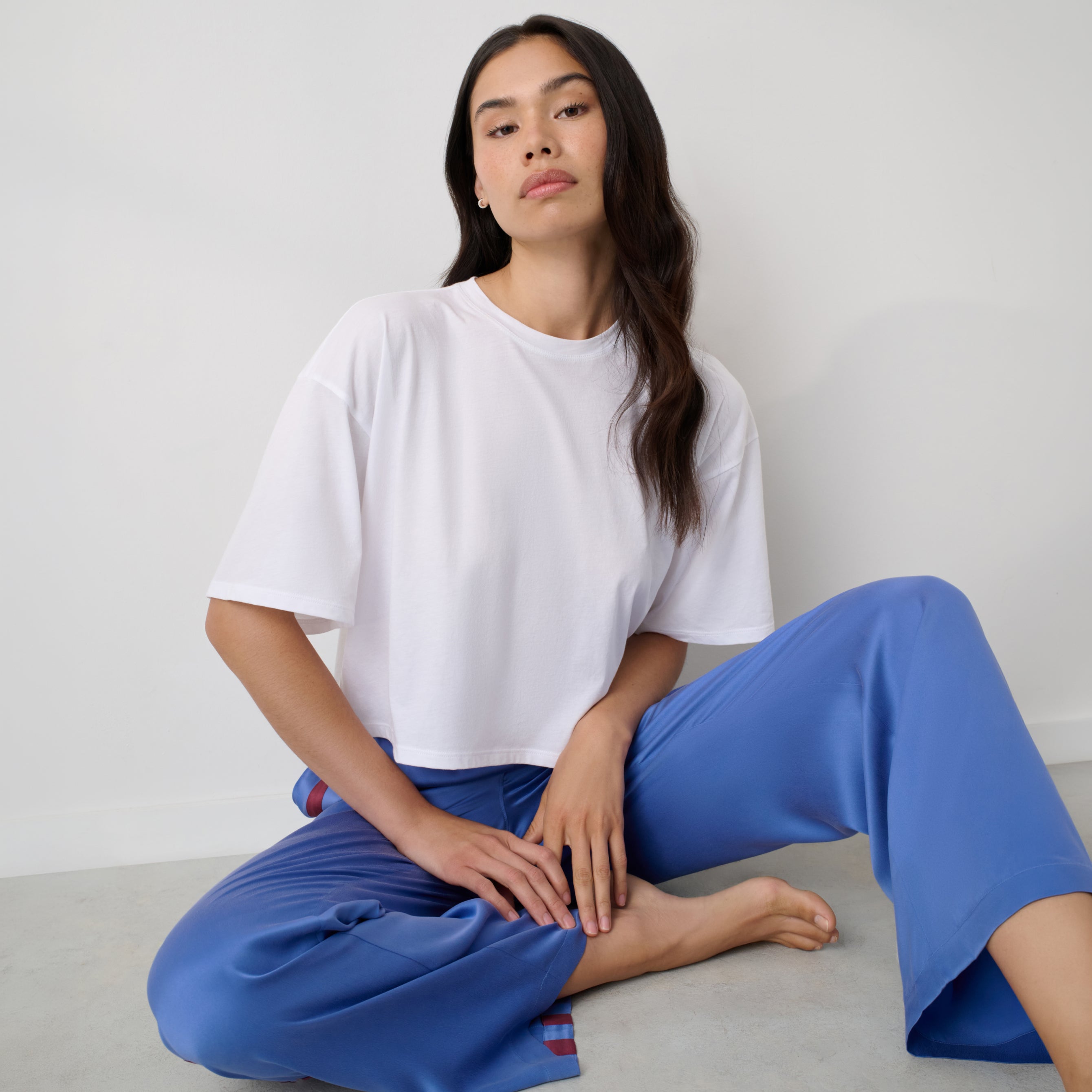 Lunya Pajamas - Washable Silk Side Stripe PANT #Ultramarine/Deep Currant