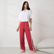 Lunya Pajamas - Washable Silk Side Stripe PANT #Chili Pepper/Soft Ivory