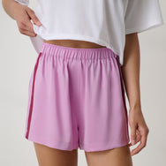 Lunya Pajamas - Washable Silk Side Stripe Short - #Lilac Bloom/Deep Currant
