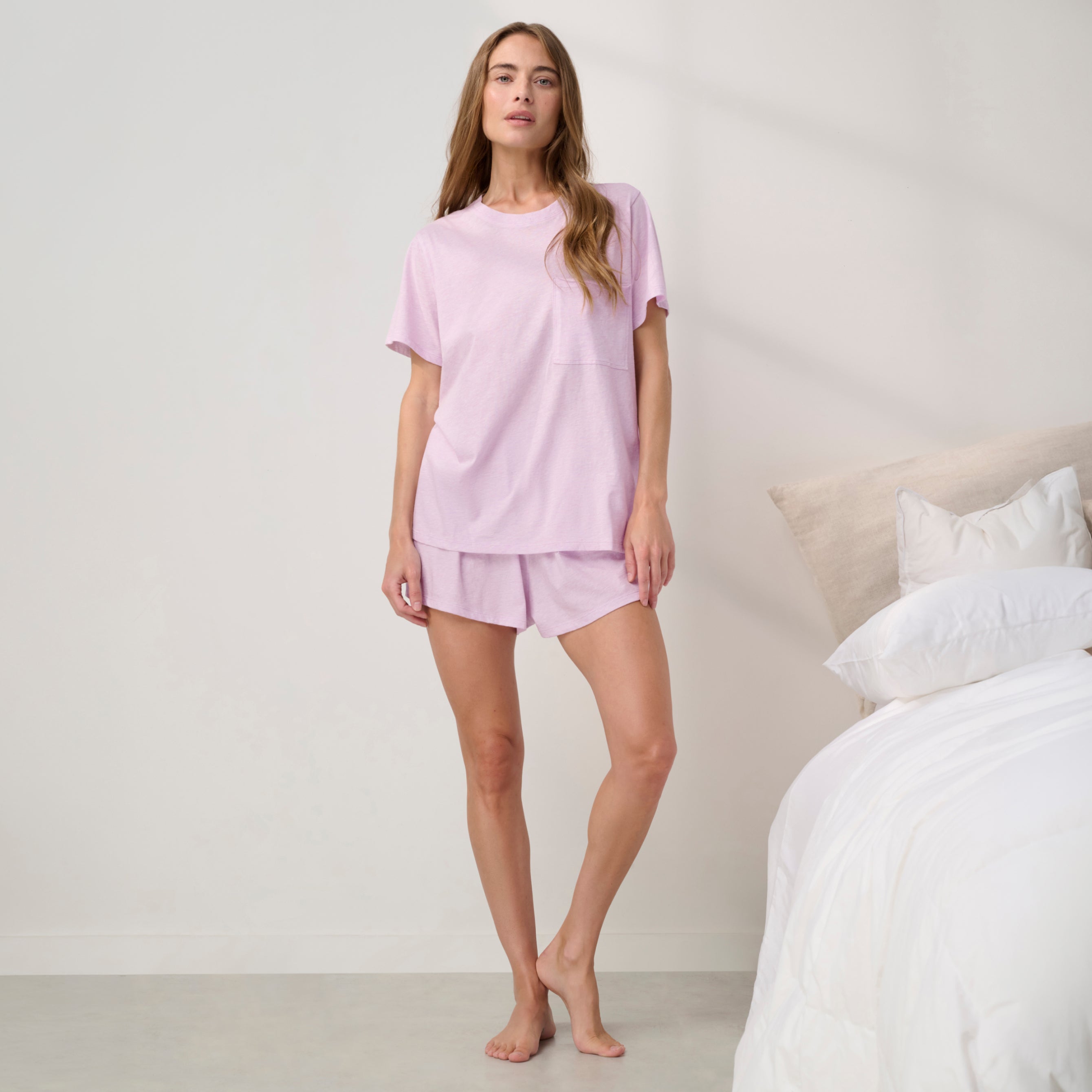 Lunya Pajamas - Organic Pima Tee Short Set #Dreamy Lilac Heather