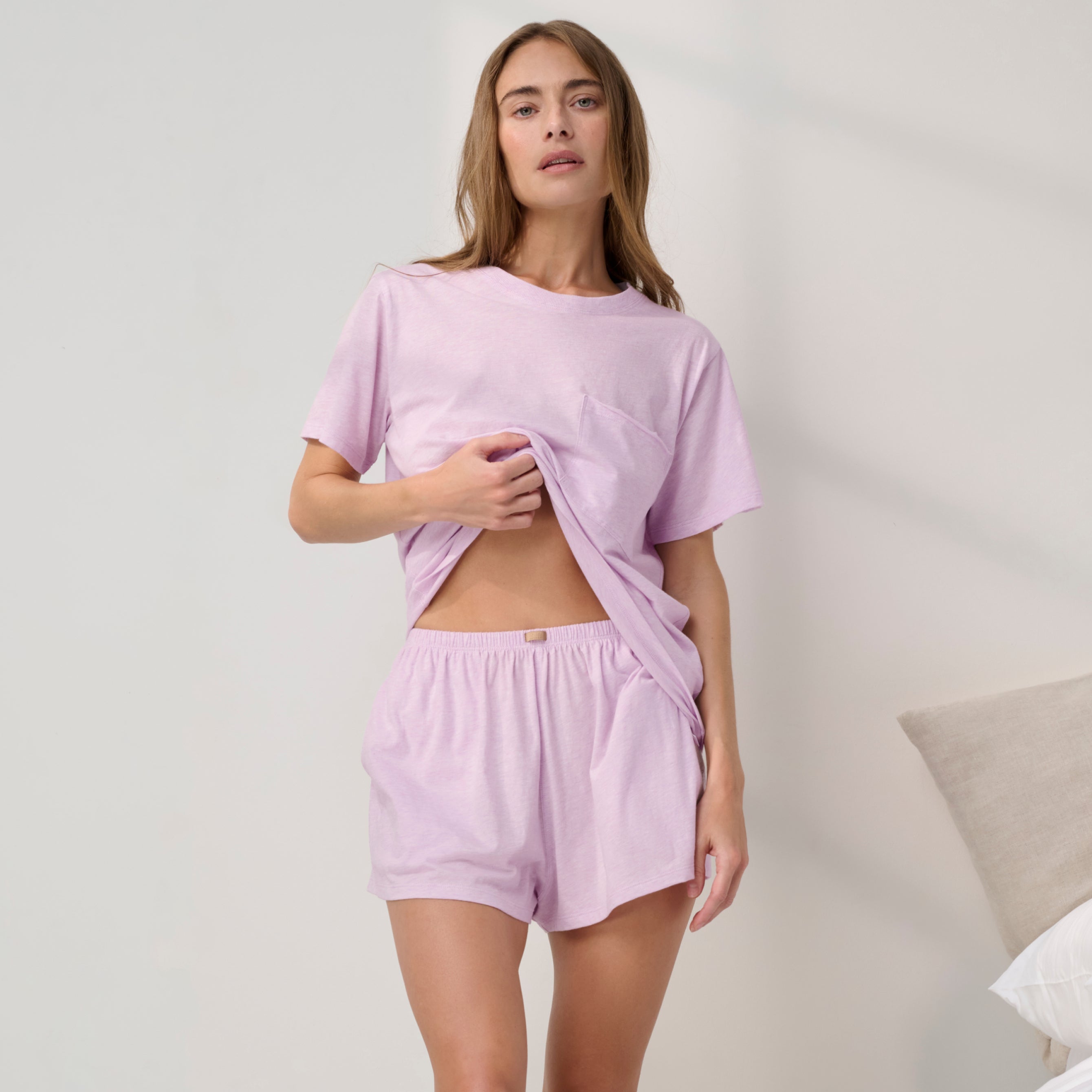 Lunya Pajamas - Organic Pima Tee Short Set #Dreamy Lilac Heather