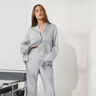 Lunya Silk Icons Washable Silk Ladder Stitch Button Down - #Dove Grey