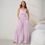 Lunya Pajamas - Organic Pima Curved Hem Tank & Organic Pima Wide Leg Pant #Dreamy Lilac Heather