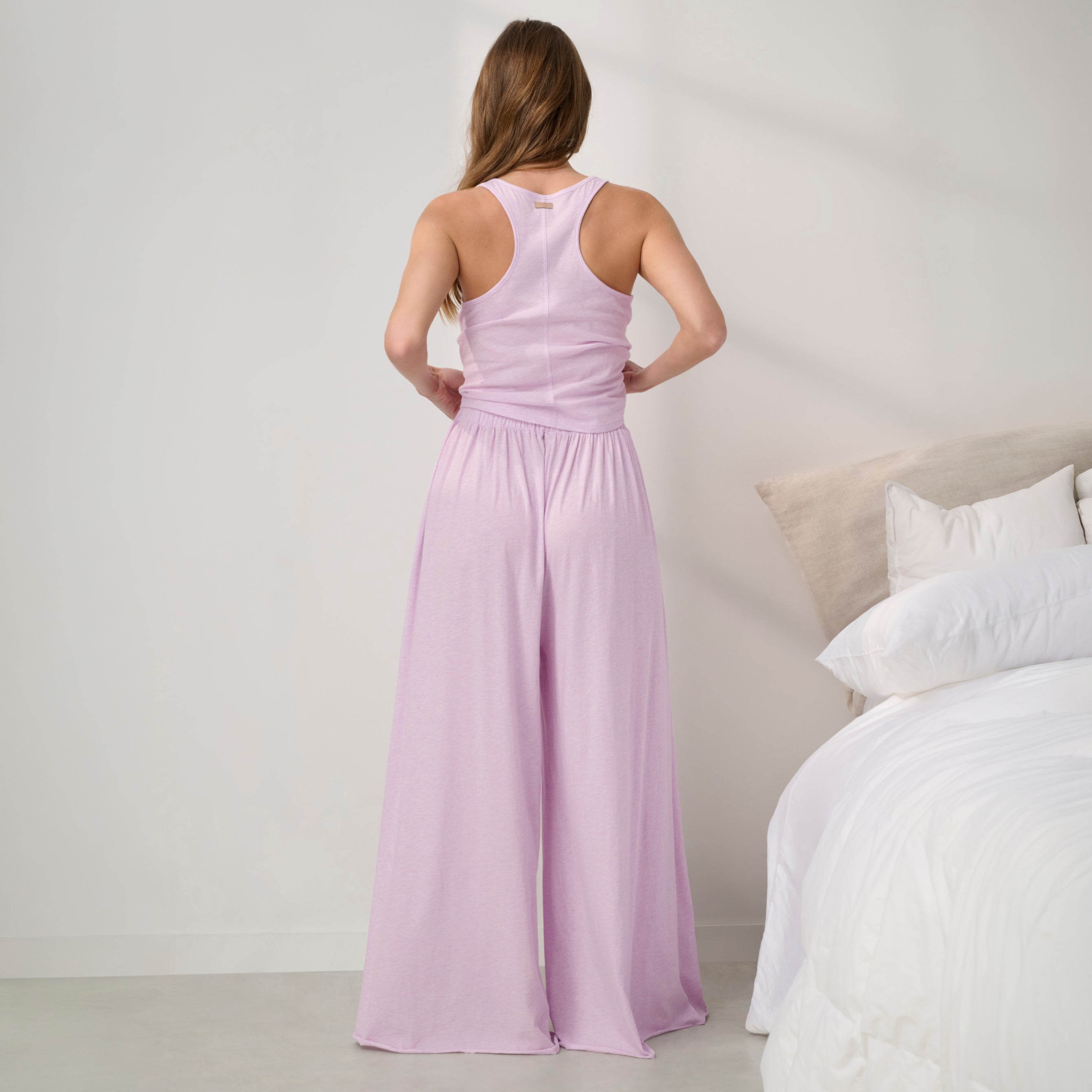 Lunya Pajamas - Organic Pima Curved Hem Tank & Organic Pima Wide Leg Pant #Dreamy Lilac Heather