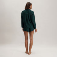 Lunya Pajamas Washable Silk Striped Jacquard Button Up Long Sleeve Short Set - #Dusky Cypress Jacquard