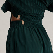 Lunya Pajamas Washable Silk Striped Jacquard Button Up Long Sleeve Short Set - #Dusky Cypress Jacquard