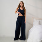 Lunya Pajamas - Organic Pima Curved Hem Tank / Organic Pima Wide Leg Pant #Deep Blue