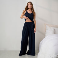 Lunya Pajamas - Organic Pima Curved Hem Tank / Organic Pima Wide Leg Pant #Deep Blue