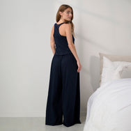 Lunya Pajamas - Organic Pima Curved Hem Tank / Organic Pima Wide Leg Pant #Deep Blue