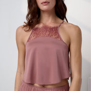 Lunya Pajamas Washable Silk Lace Cami Short Set - #Brambled Blush/Mulled Maple