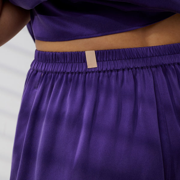 Washable Silk Piped Tee Short Set