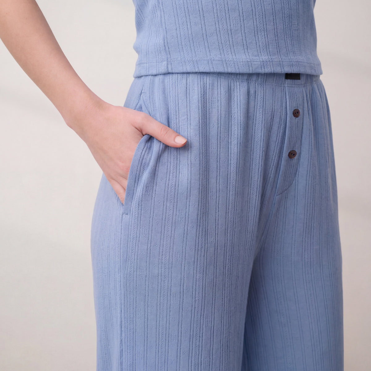 Lunya Loungewear - POINTELLE WIDE LEG PANTS #BLUEBELL BLOOM
