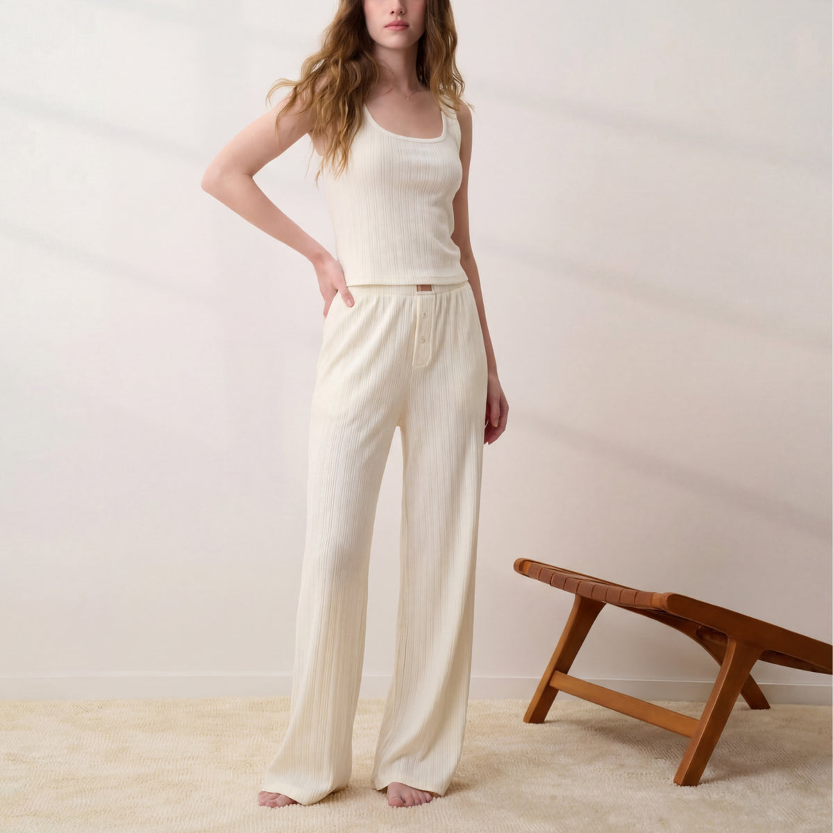 Lunya Loungewear - POINTELLE WIDE LEG PANTS #BUTTERCREAM