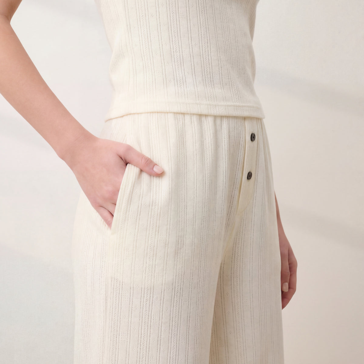Lunya Loungewear - POINTELLE WIDE LEG PANTS #BUTTERCREAM