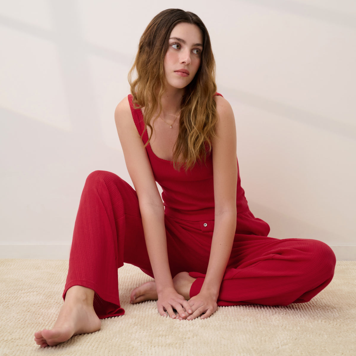 Lunya Loungewear - POINTELLE WIDE LEG PANTS #CAMELLIA RED