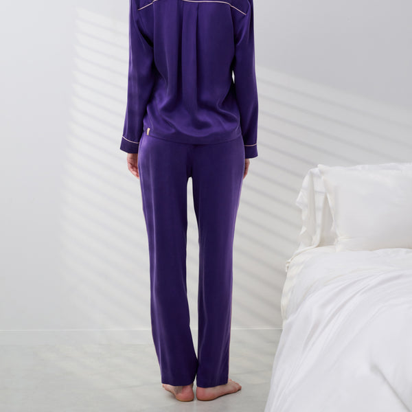 Washable Silk Piped Long Sleeve Pant Set