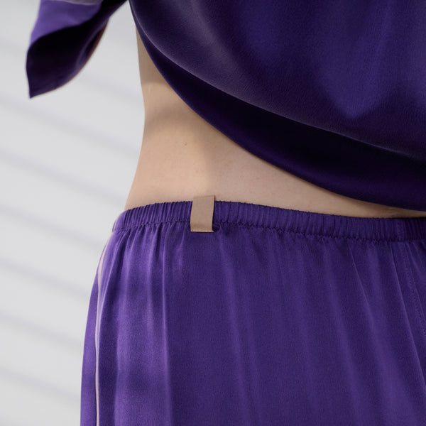 Washable Silk Piped Long Sleeve Pant Set