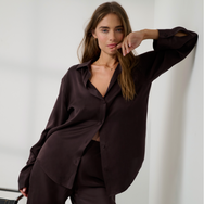 Lunya Silk Icons Washable Silk Ladder Stitch Button Down - #Velvet Truffle