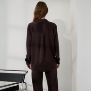 Lunya Silk Icons Washable Silk Ladder Stitch Button Down - #Velvet Truffle