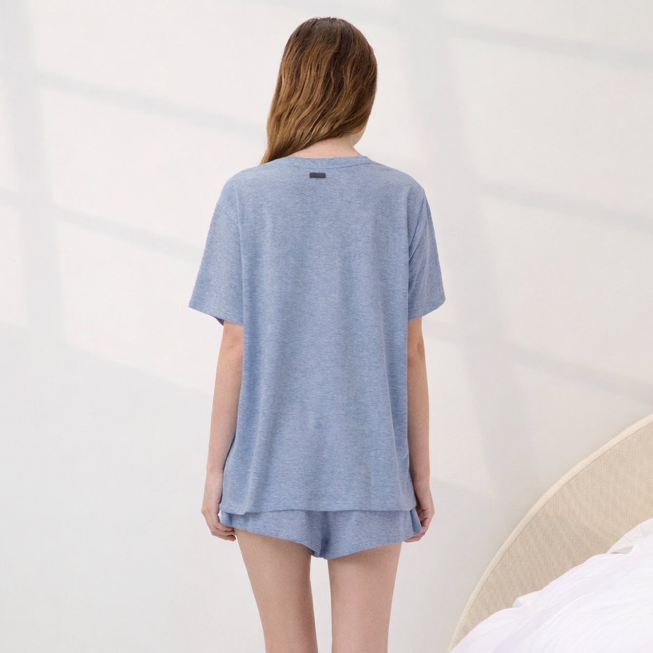 Lunya Pajamas - ORGANIC PIMA TEE SHORT SET #Cloud Blue Heather