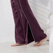Lunya Pajamas Washable Silk Piped Tee Pant Set - #Vintage Merlot/Frosted Lagoon