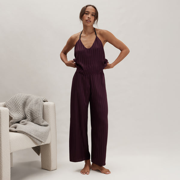 Waschbares Camisole-Hosenset aus gestreiftem Seidenjacquard