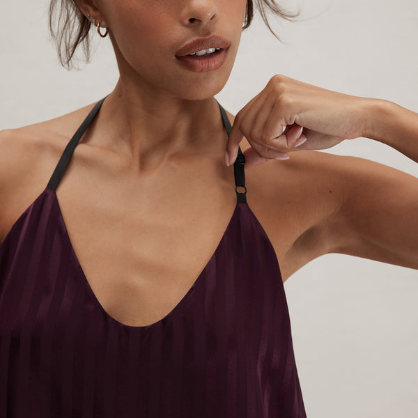 Waschbares Camisole-Hosenset aus gestreiftem Seidenjacquard