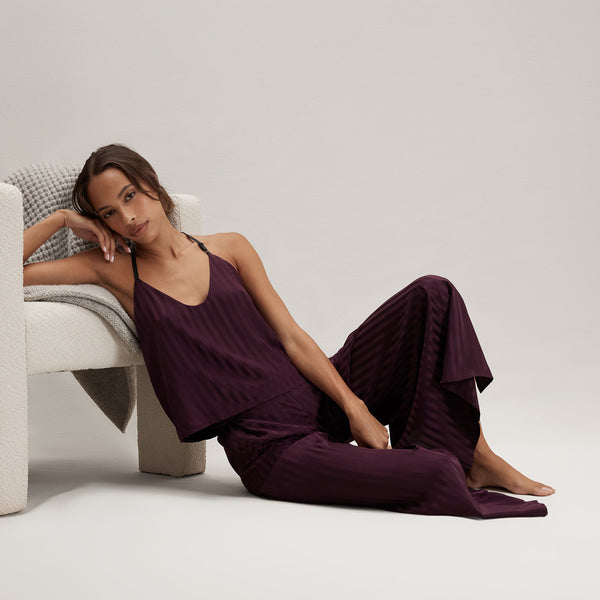 Waschbares Camisole-Hosenset aus gestreiftem Seidenjacquard