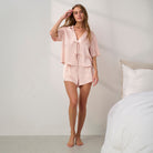 Lunya Pajamas - Washable Silk Tie Front Short Set #Delicate Pink
