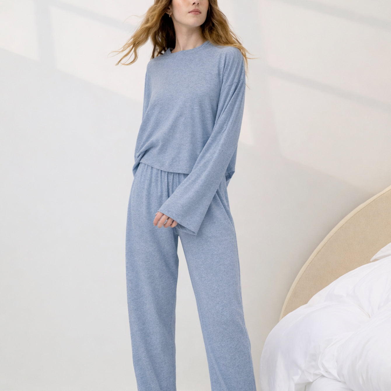 Lunya Pajamas - ORGANIC PIMA WIDE SLEEVE TEE #Cloud Blue Heather