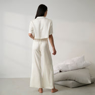 Lunya Pajamas Bridal - Washable Silk Piped High Rise Pant Set #Tranquil White/Frosted Lagoon