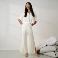 Lunya Pajamas Bridal - Washable Silk Piped High Rise Pant Set #Tranquil White/Frosted Lagoon