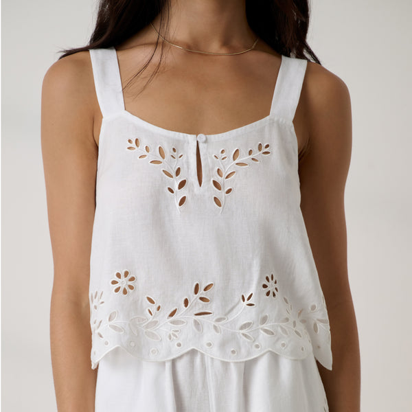 Linen Embroidered Eyelet Tank