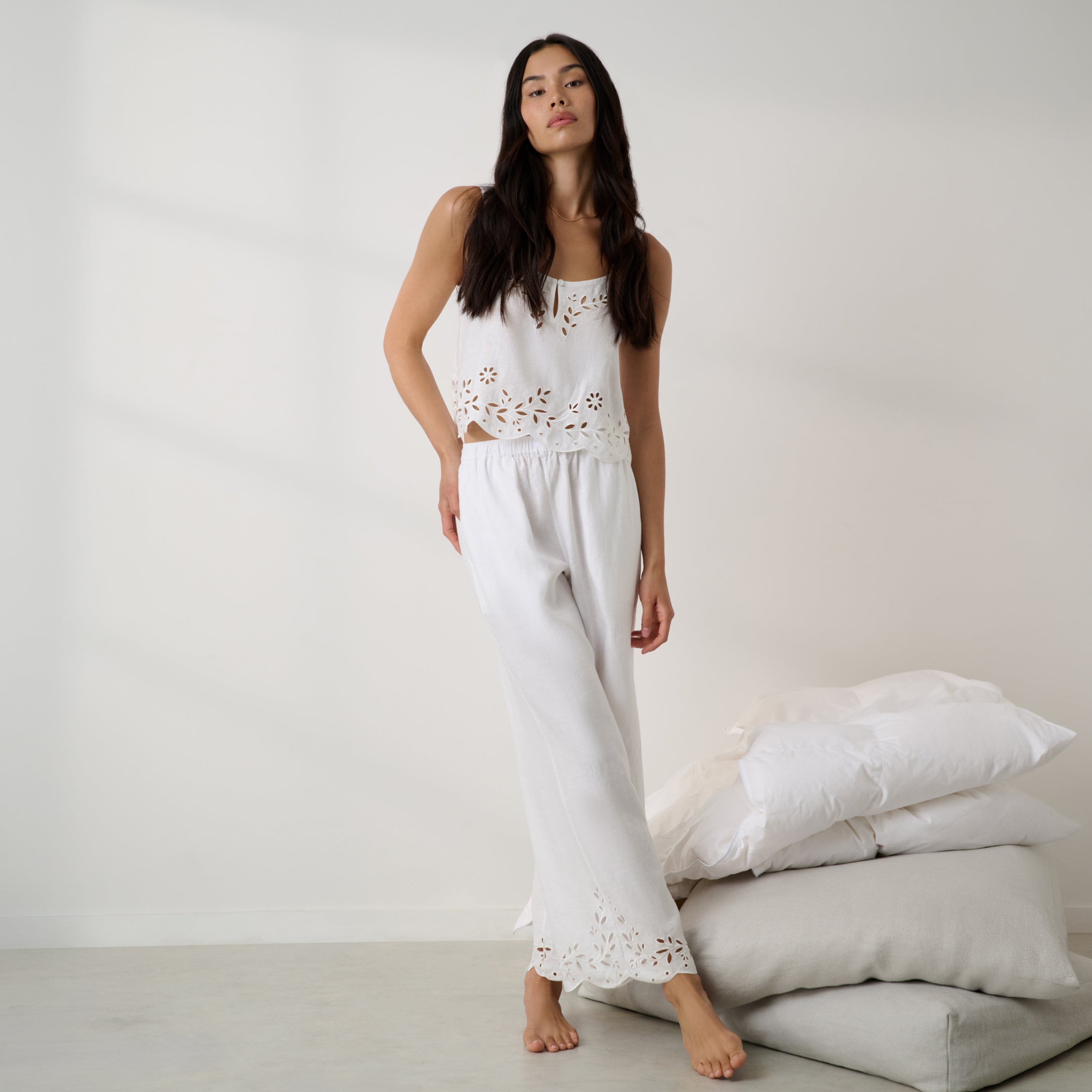 Lunya Pajamas - Linen Embroidered Eyelet Tank - #Sincere White