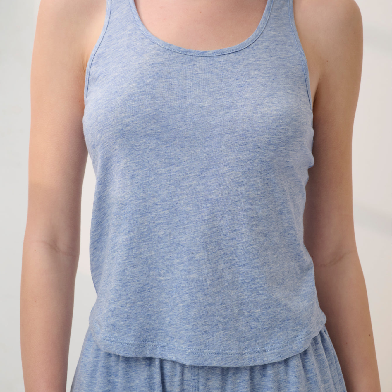 Lunya Pajamas - ORGANIC PIMA CURVED HEM TANK #Cloud Blue Heather