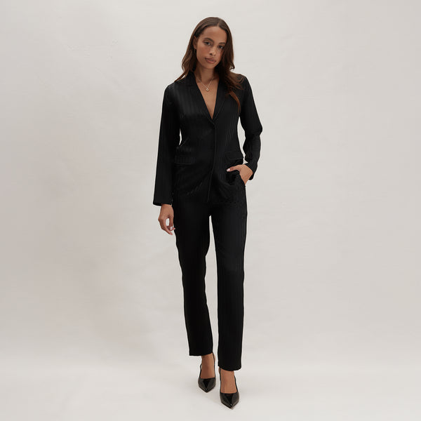 Smoking-Pyjama-Set aus gestreiftem Seidenjacquard