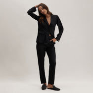Lunya Silk Striped Jacquard Tuxedo Pajama Set - #Immersed Black Jacquard