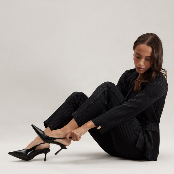 Smoking-Pyjama-Set aus gestreiftem Seidenjacquard