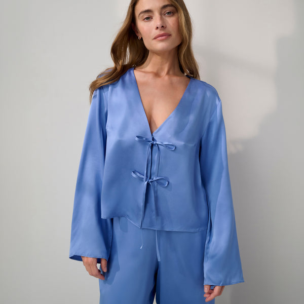 Washable Silk Tie Front Pant Set